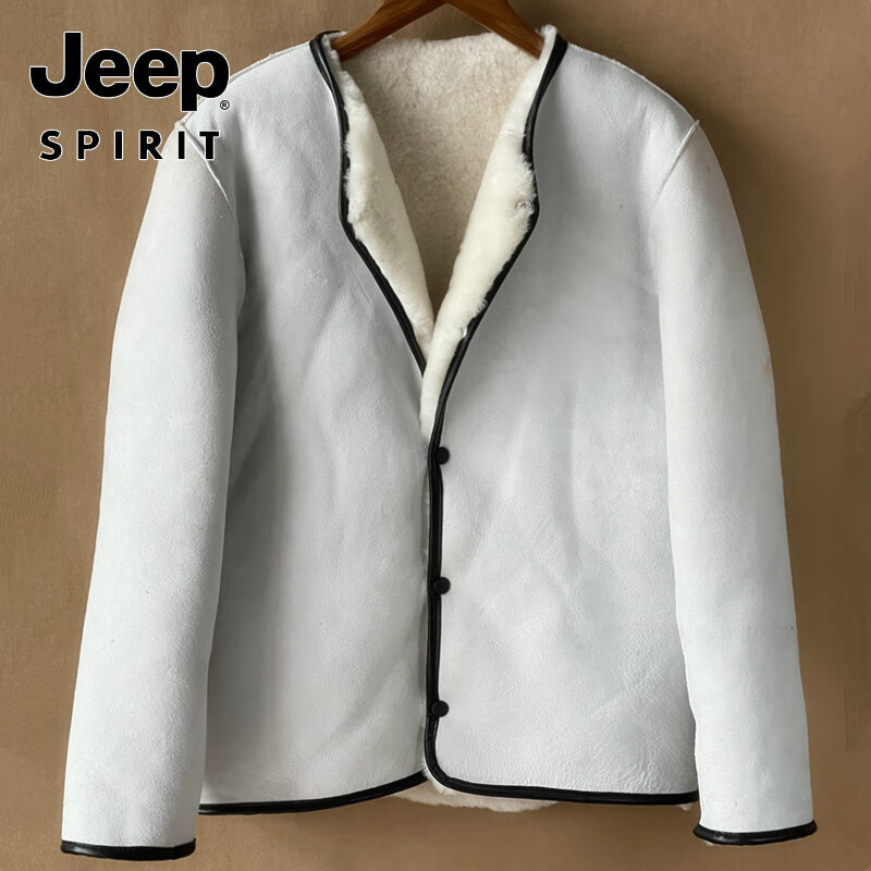 JEEP SPIRIT冬季纯羊皮棉袄整张绵羊皮毛一体羊剪绒大衣保暖防寒棉服上衣外套 圆领拉链款 2XL 皮毛一体【130-150斤】