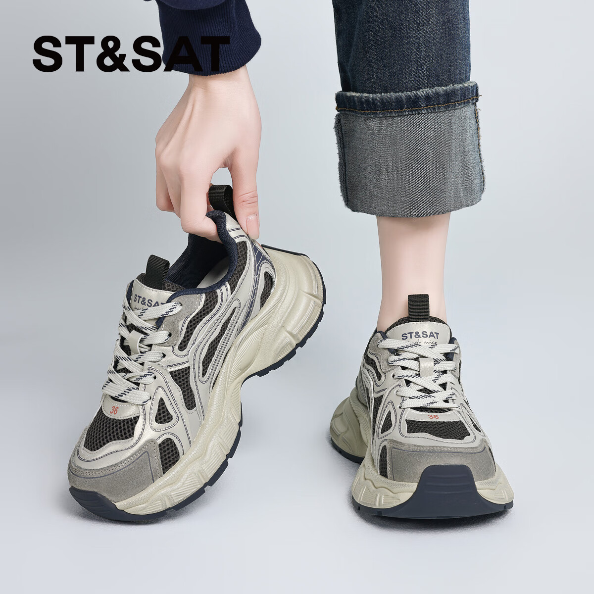 星期六（St&Sat）复古百搭厚底老爹鞋舒适跑步鞋女鞋 SSD1112857 蓝色