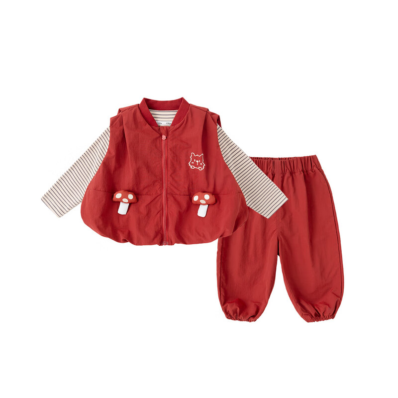 嘟嘟家儿童套装春装卡通男童三件套春秋女童马甲长袖T恤裤子宝宝童装潮 灰色 100