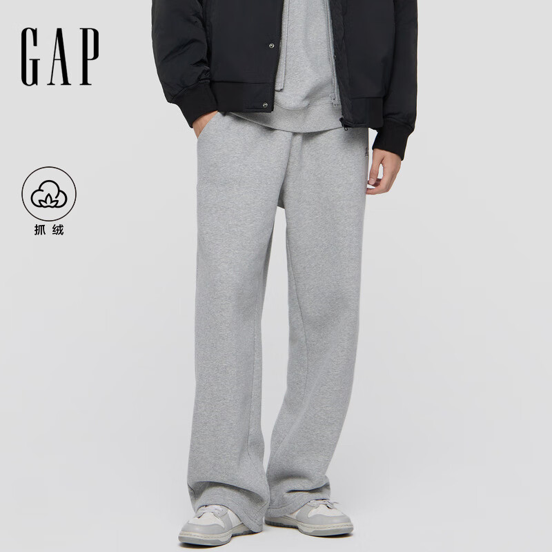 盖璞Gap男装秋季款碳素磨毛抓绒logo松紧宽松针织休闲直筒裤787413 浅灰色 XL (180/88A)亚洲尺码【偏大,建议拍小一码】