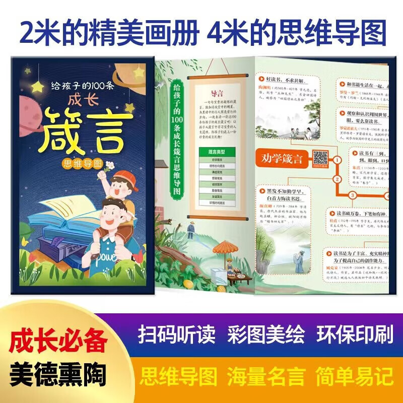 给孩子的100条箴言思维导图人生哲理经典中外名人名言好词佳句好句鉴赏写作素材积累 小学生课外书励志成长读物小学一二三四五六年级7-12岁 给孩子的100条箴言思维导图