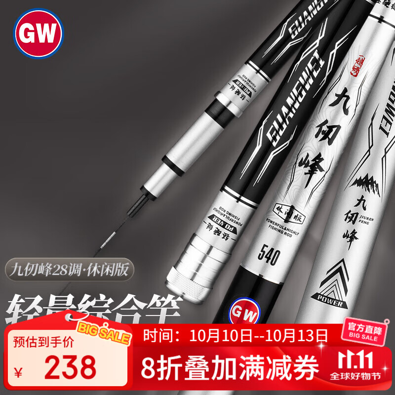 光威（GW）鱼竿7.2米九仭峰休闲综合竿超轻超硬28调野钓鱼杆手竿台钓竿渔具