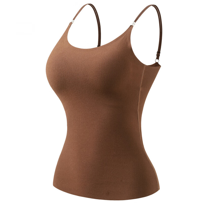 DAPHNE达芙妮【T】珍珠双细肩带加绒吊带背心女带胸垫固定杯内搭保暖内衣打底 黑色【吊带款保暖】带胸垫 XL(110-125斤)