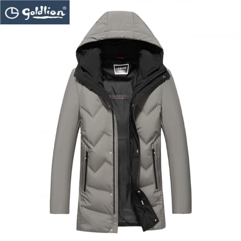 GOLDLION G+金利来冬季白鸭绒男士羽绒服中长款连帽防寒外套男秋冬季保暖加厚 虾青 4XL 195