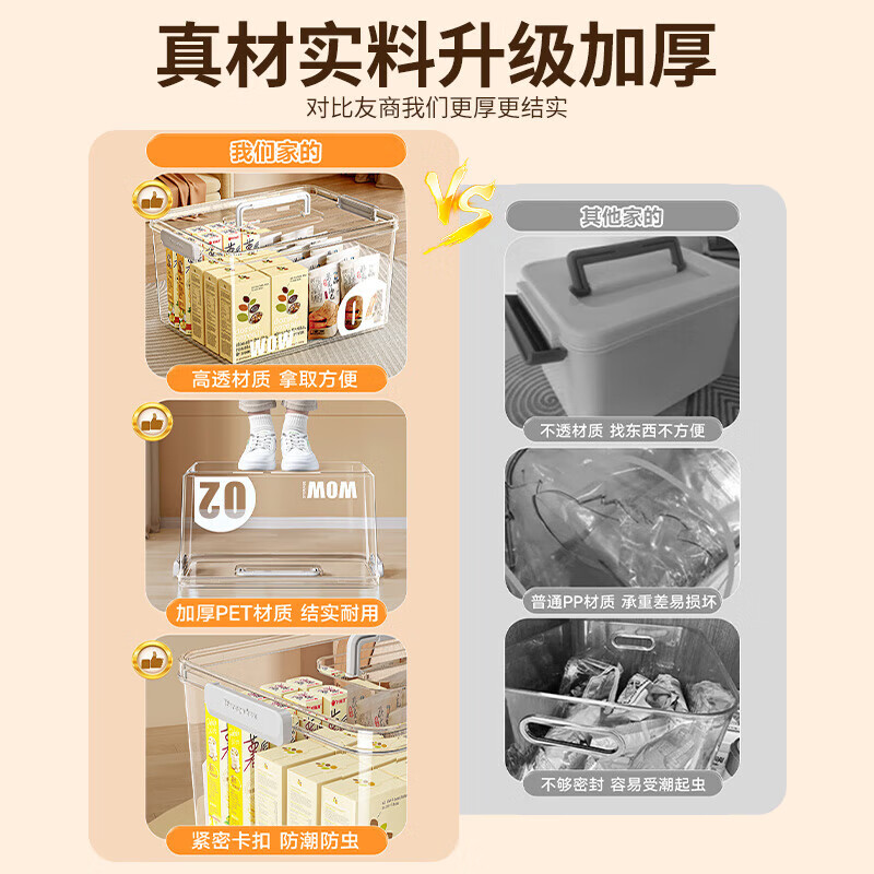登比加厚透明收纳箱家用手提衣服玩具零食书本大容量整理盒塑料储物筐 加厚PET灰色收纳箱4号