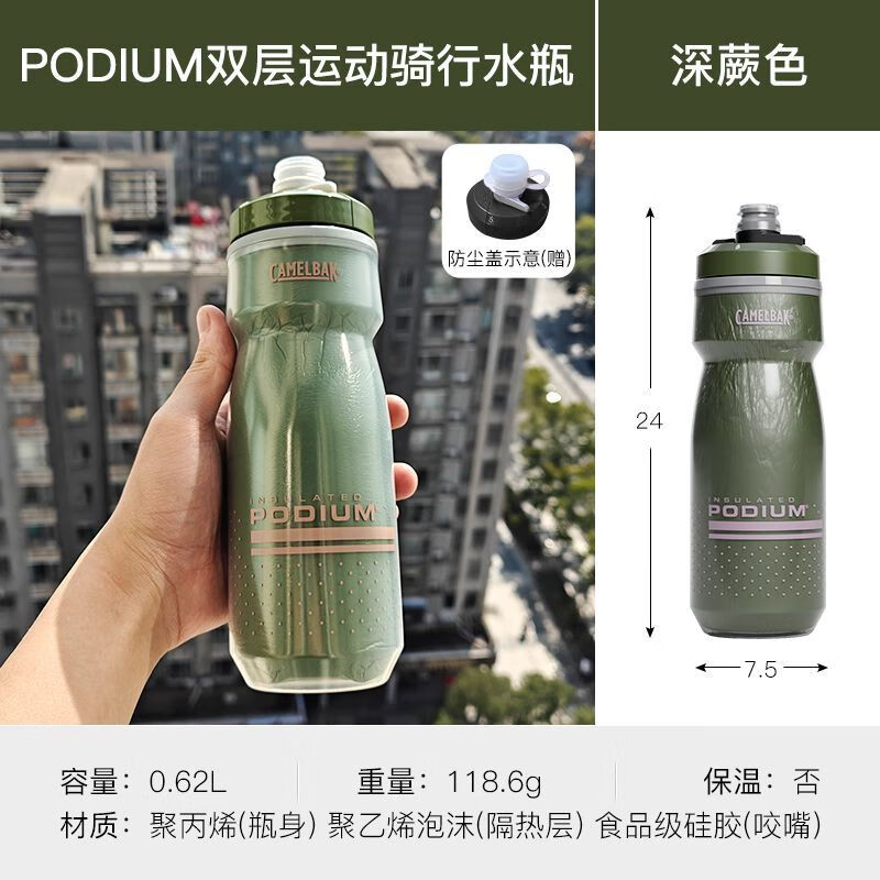 驼峰（CAMELBAK）骑行水壶保温保冷暖防尘盖杯公路车运动水壶 0.62L-双层骑行-深蕨色
