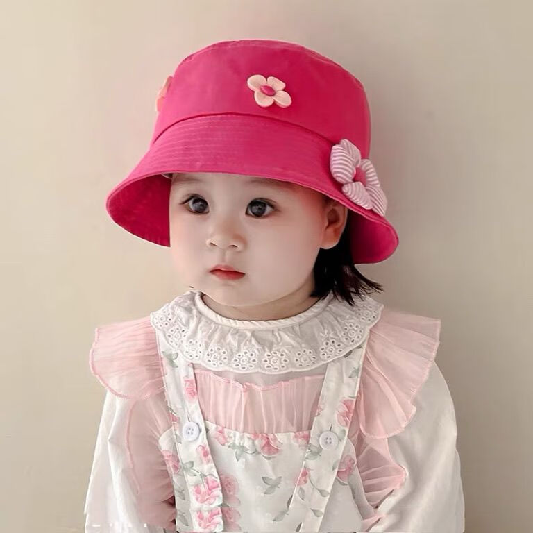 G.duck小黄鸭女童宝宝帽子渔夫帽可爱超萌洋气儿童遮阳帽秋冬款女孩盆帽 3朵花 米白 48-52cm(1.5-6岁)