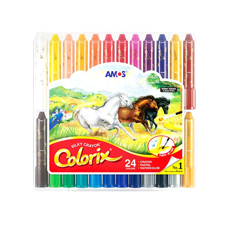 AMOS寶寶畫筆繪畫兒童蠟筆套裝畫筆兒童蠟筆軟性絲滑可水洗寶寶不 24色粗桿蠟筆