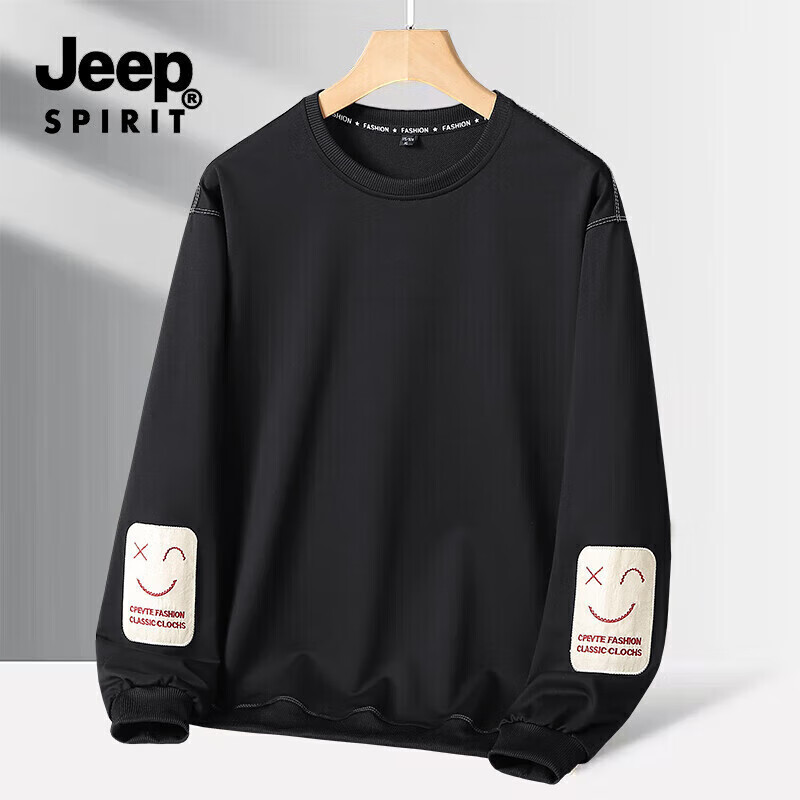 JEEP SPIRIT吉普卫衣男2025新款重磅宽松圆领长袖秋季流行男士百搭套头衫 黑色 L