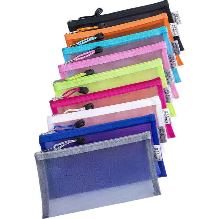 【店铺热销】透明笔袋简约文具便携网纱收纳袋学生大容量韩系考试专用铅笔 A6网纱笔袋【颜色随机2个】