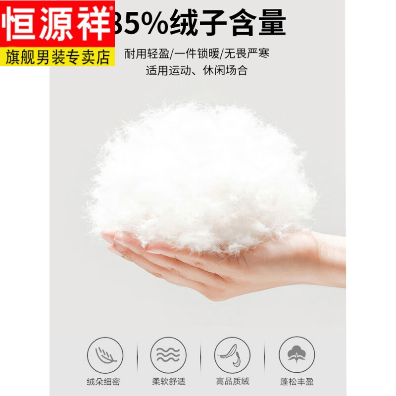 恒源祥冬季轻薄羽绒服男短款中年爸爸装男士工装连帽加厚外套 黑色 M