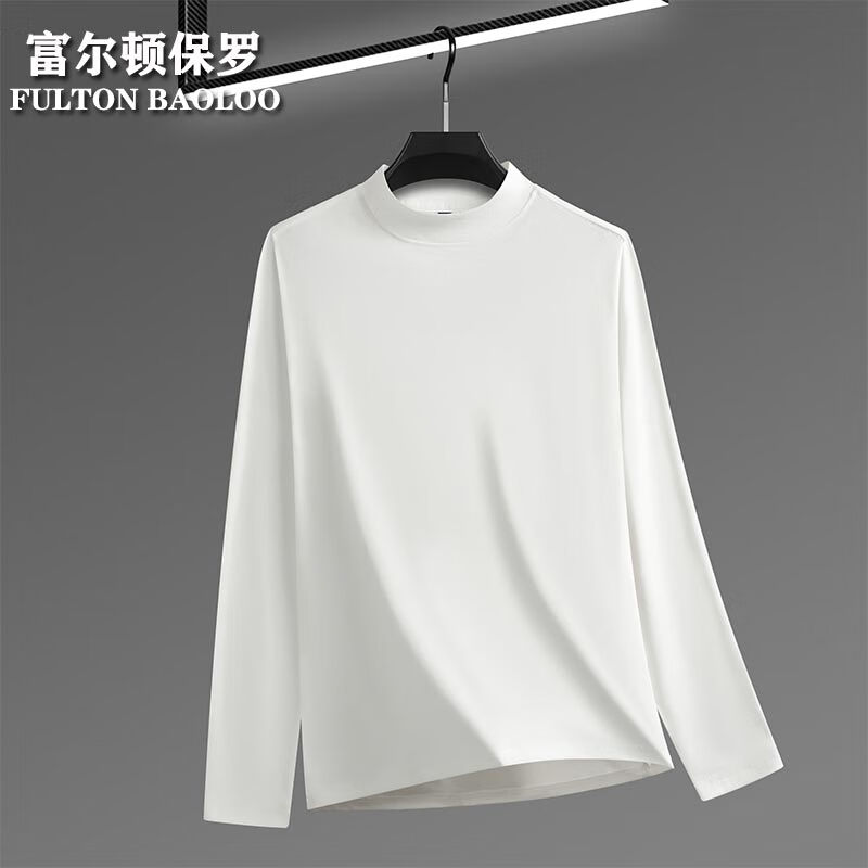 FULTON BAOLOO 富尔顿保罗德绒半高领打底衫男士2025新款中青年高档纯色保暖长袖t恤体恤衫 白色 L (推荐110到130斤穿)
