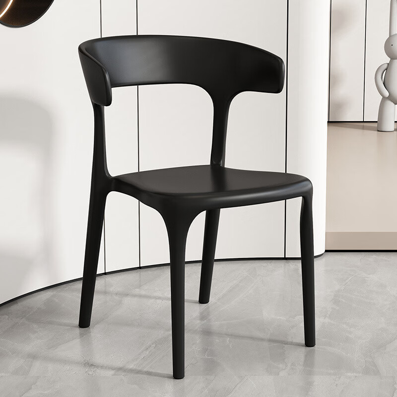【精选】塑料餐椅家用现代简约餐厅餐桌椅网红商用实用凳子北欧休 正版加厚-神秘黑(塑料牛角椅承重500斤