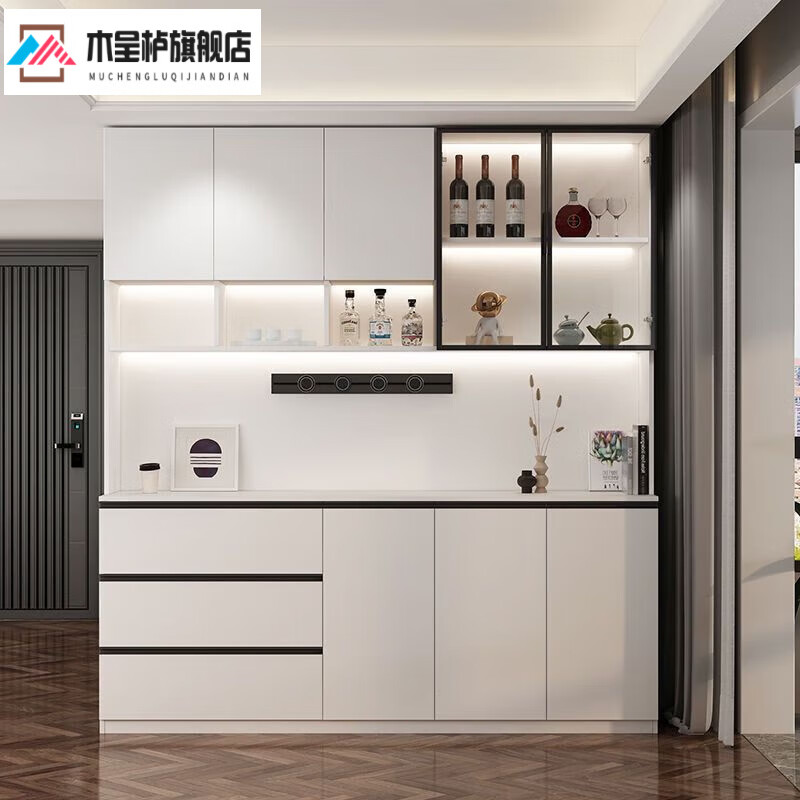 木呈栌餐边柜厨房客厅餐厅一体靠墙高柜现代简约轻奢大容量定制酒柜高端 A型长80下柜宽42上柜宽32高230CM