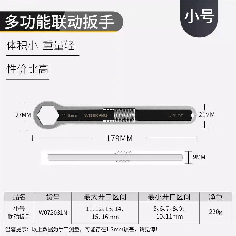 萬(wàn)克寶（WORKPRO）萬(wàn)克寶多功能梅花扳手呆扳手開活口兩用扳手雙頭工具套裝 小號(hào)W072031N送起釘器