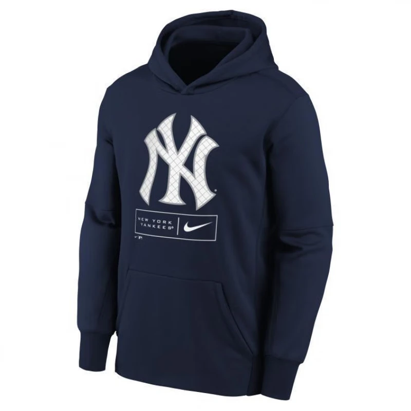 NIKE(耐克)xMLB官方联名卫衣Logo印花连帽套头前袋长袖藏青色青少年款 纽约洋基队-深蓝色 S