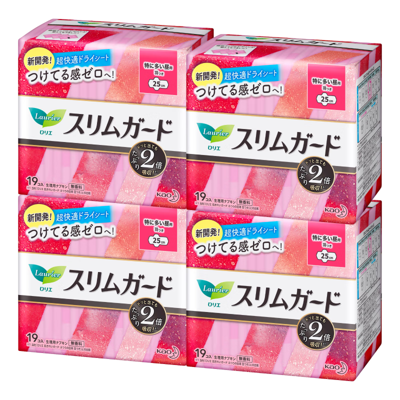 乐而雅（Laurier）日本进口S系列卫生巾日用25cm*19片4包量贩装超薄瞬吸