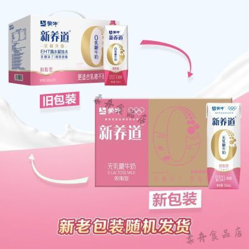 蒙牛新养道零乳糖牛奶蒙牛脱脂型牛奶利乐钻250ml×12包(新旧包装随机 250mL12盒