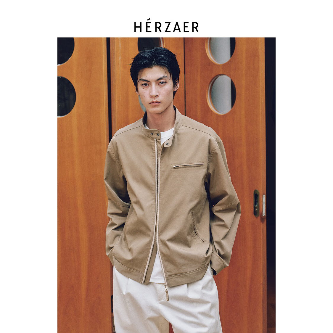 RESTICKHERZAER 复古水洗立领机车风PU皮衣外套 短款底特律夹 黑色 PU皮 XL