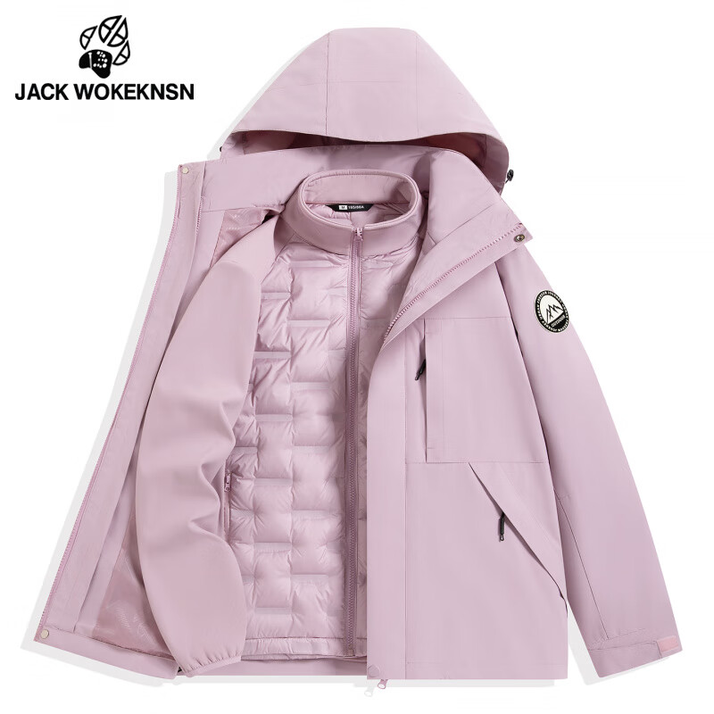 JACK WOKEKNSN狼爪云羽绒内胆户外冲锋衣外套男25秋冬季三合一高端男士休闲夹克 枫叶黄 XS