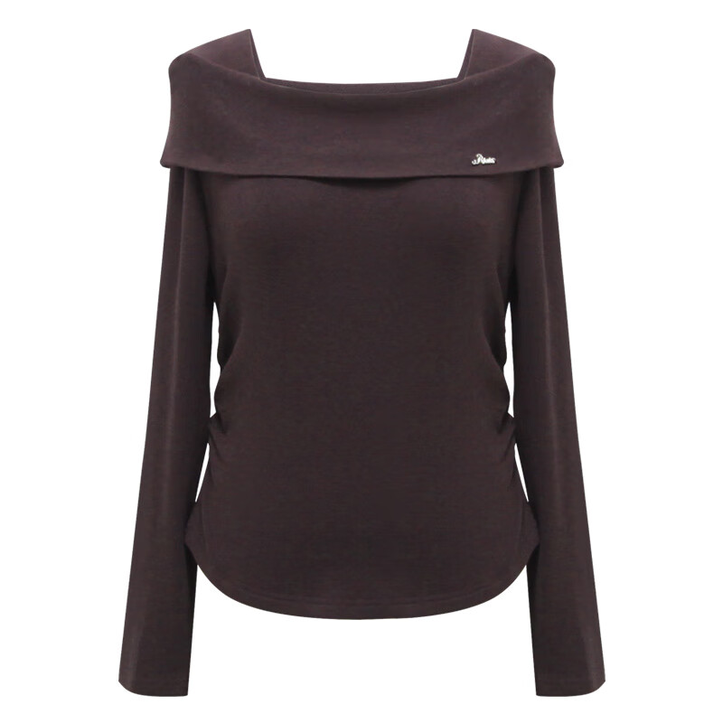 朵以2025冬季新款法式优雅气质抽褶收腰修身一字领针织衫长袖上衣 莫奈紫 L