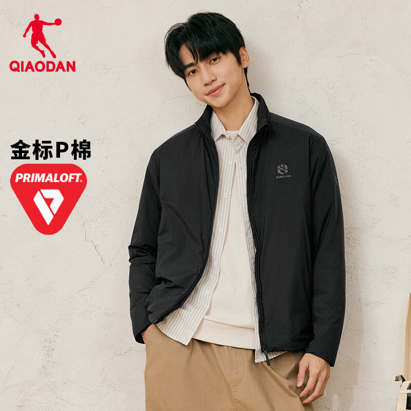 乔丹山神金标P棉服男外套风衣冬季保暖防泼水运动夹克棉衣 黑色 L 金标P棉60g㎡