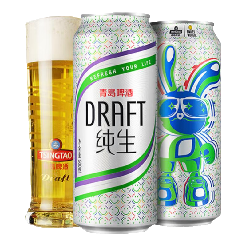 青岛啤酒纯生原麦汁浓度8°P啤酒 炫兔罐  500mL 12罐