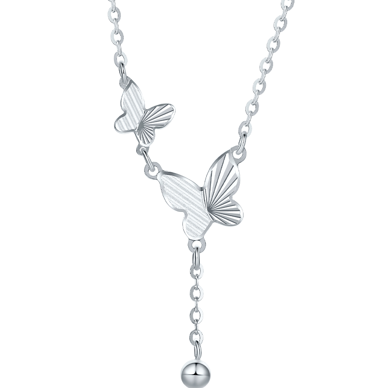 六桂福珠寶足銀999項(xiàng)鏈女流蘇蝴蝶銀項(xiàng)鏈輕奢小眾設(shè)計(jì)感鎖骨鏈女生禮物 鏈長(zhǎng)41cm+3cm