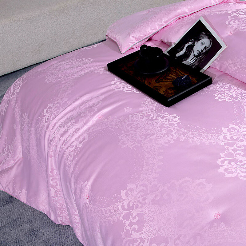 恒源祥蚕丝被100桑蚕丝春秋被子母被二合一加厚冬被8斤双人空调被芯10斤 富贵花-玛瑙粉 220X240子母被【4斤夏被】+【8斤冬被】拉链款