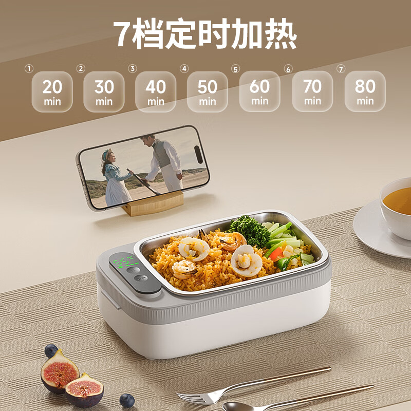 GBTW充电式USB定时电热饭盒免插电加热保温便当盒免注水办公室上班族车载露营免插电不锈钢自热饭盒 1L 【USB充电/14000毫安/内胆巴士消毒】 免注水加热