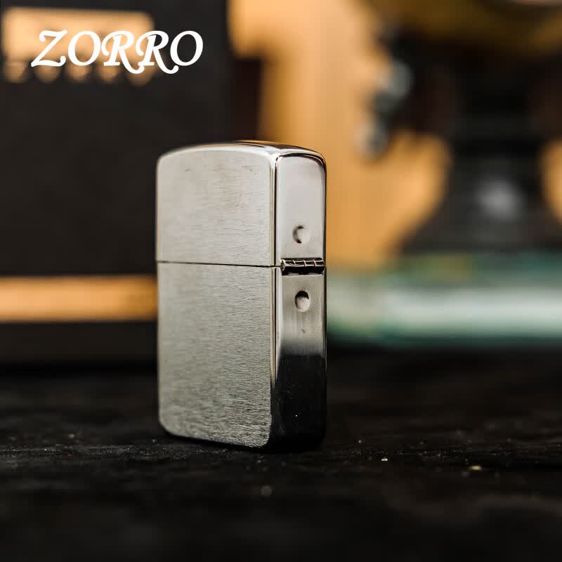 佐罗(ZORRO)煤油拉丝光板打火机黄铜防风砂轮创意送老公男士朋友礼物 银色 官方正品