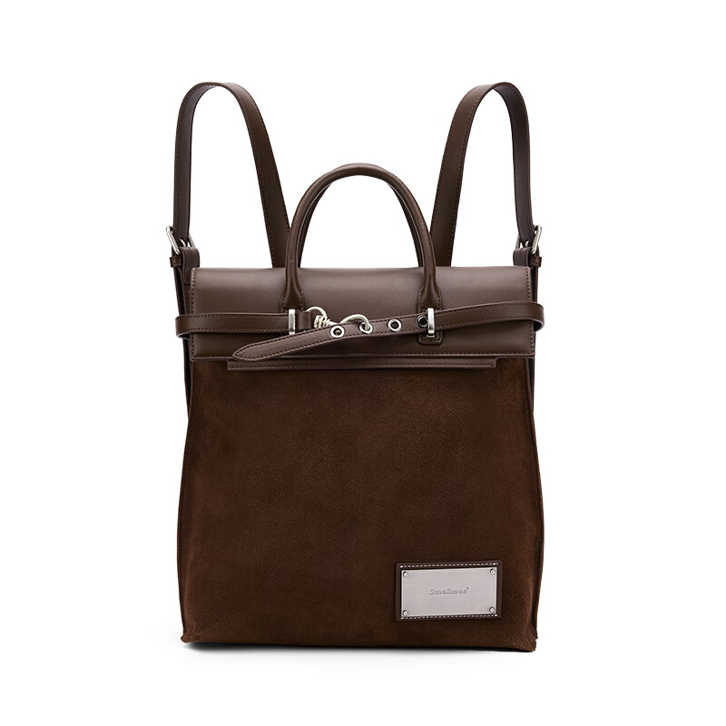 SmoSmos【Boxing包】麂皮原创双肩包通勤女背包真皮电脑包登山包生日礼物 中号麂绒棕