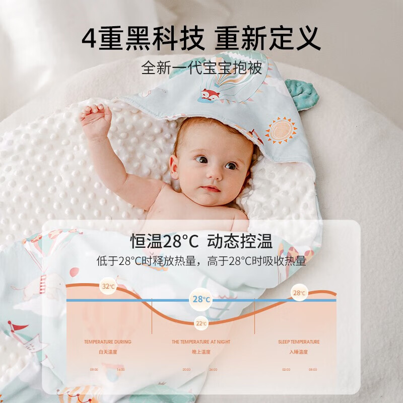 嫚熙（EMXEE）婴儿包被新生儿豆豆绒抱被宝宝秋冬季通用包单防惊跳 狐之絮语(内芯可拆 10-28℃) 90*90cm