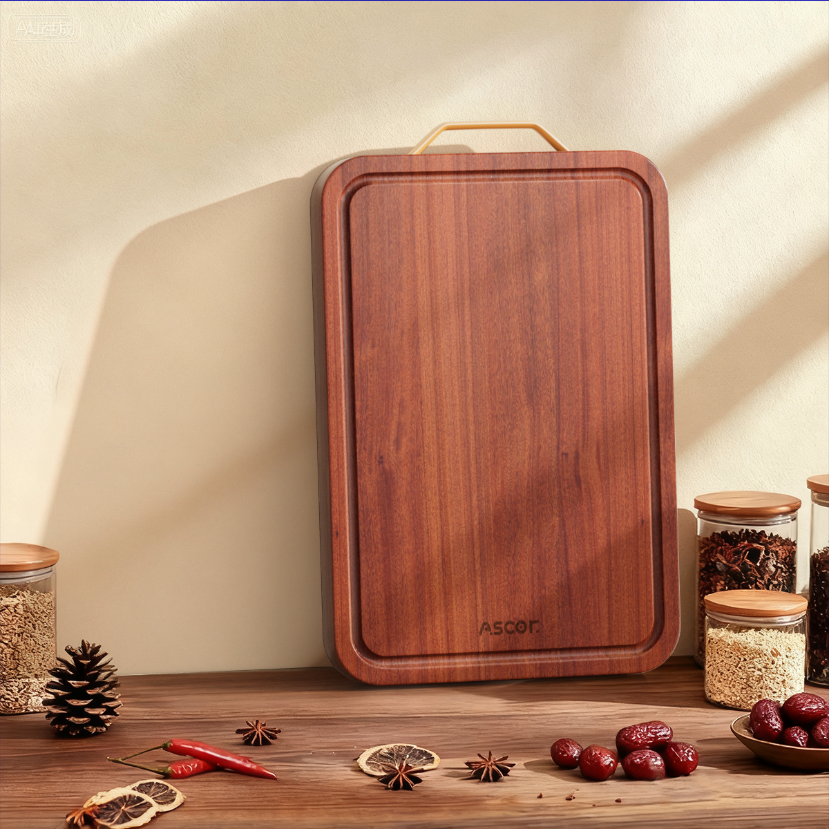 艾仕可(ASCOR)乌檀木菜板抗菌防霉家用食品级实木砧板厨房专用双面切菜案板粘板 【进口整木乌檀木】耐砍抗菌 双面适用3-4人 中号