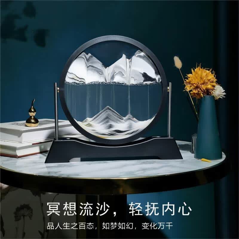 鸿礼钰流沙画小夜灯 USB氛围灯卧室床头桌面办公室沙漏摆件儿童节礼物 12寸圆翻转黄色 不带灯