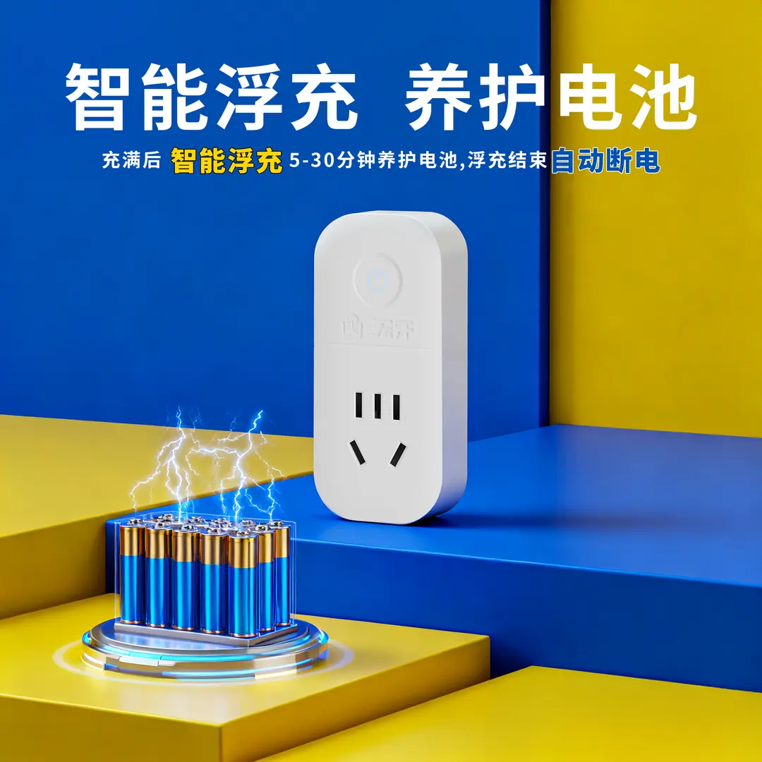无牙充电专用安全插座充满自动断电智能检测3c认证功率保护过载保护 无牙智能插座【1个】