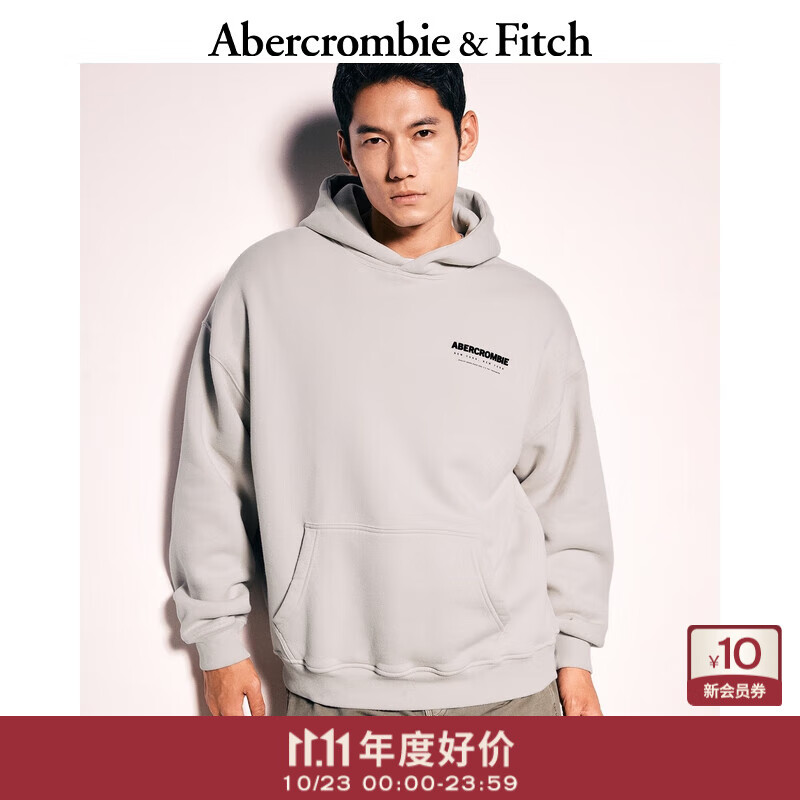 Abercrombie & Fitch男装24春秋款经典LOGO抓绒运动美式连帽卫衣122-4261 米色 L (180/108A)