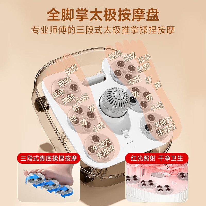 足力健泡脚桶加热自动按摩足浴盆2025过小腿高深桶恒温杀菌洗脚盆养生桶 【升级电动按摩杀菌】恒温加热+药包 中高款