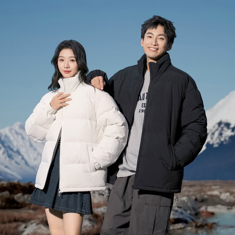 拉夏贝尔（La Chapelle）秋冬季新款棉衣男女同款小棉袄子棉服宽松面包服百搭立领保暖外套 白色 M