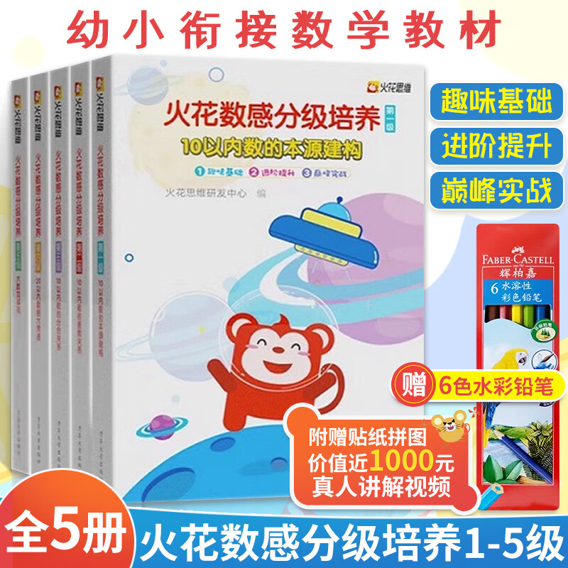 火花思维数感分级培养1-5级 10以内数的分合关系 2-9岁儿童数学逻辑启蒙练习册 幼小衔接入学准备幼儿园数学加减法训练教材书籍 全5册【赠彩色铅笔】火花数感15