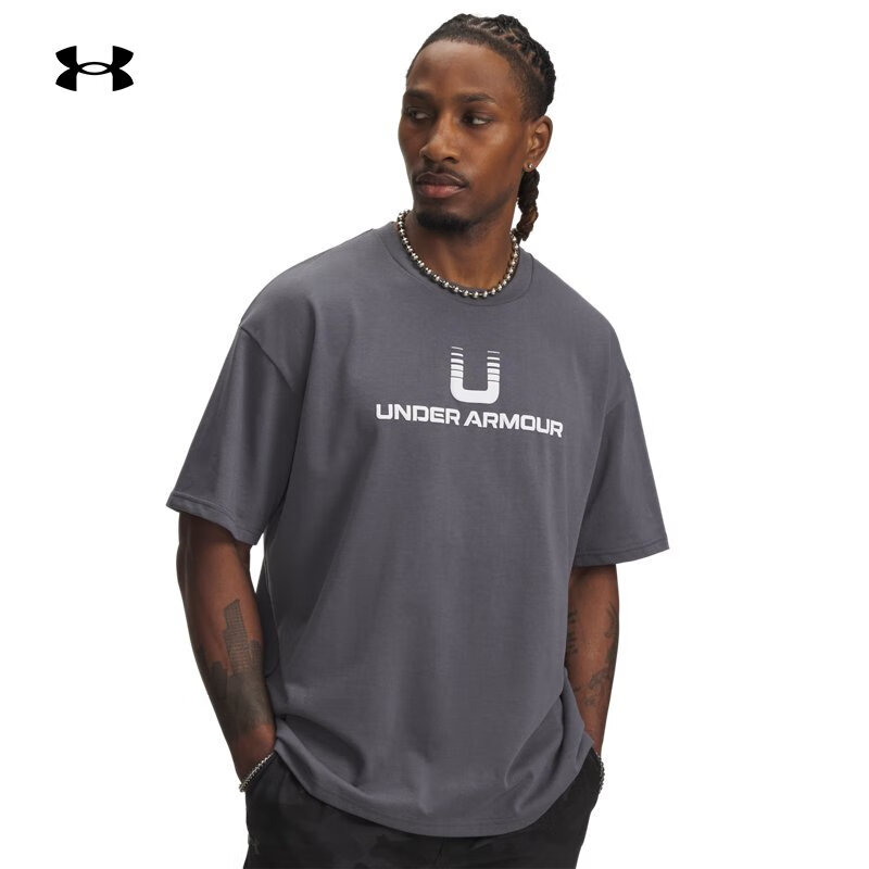 安德玛（Under Armour）【明星同款】UA秋冬U Logo男子高克重运动休闲短袖T恤6005150 城堡岩灰025 XL