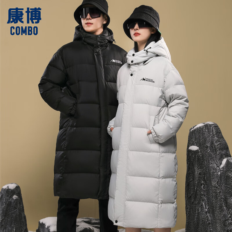 康博情侣款休闲潮流时尚羽绒服加厚防风长款外套 黑色 S (165)