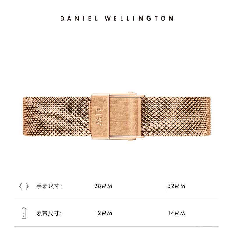 丹尼尔惠灵顿（DanielWellington）DW表带12mm钢带玫瑰金按扣女款DW00200192（适用于28mm表