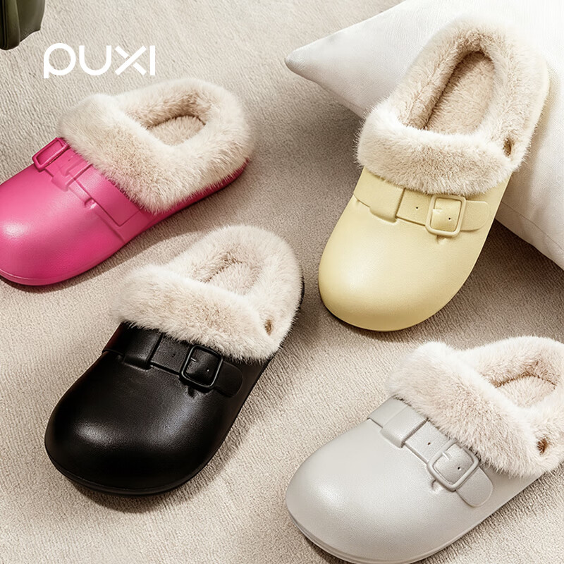 朴西冬季女款居家室内用舒适棉拖鞋防污保暖加绒外穿防水勃肯棉拖鞋女 浅沙色 【防污耐脏】 36-37 【适合35-36】