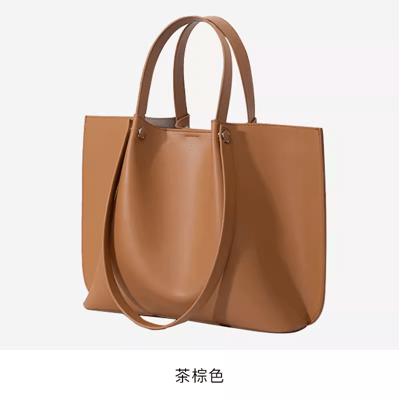 山水集蝙蝠包包女通勤托特包小眾設(shè)計單肩包大容量手提包 茶棕色