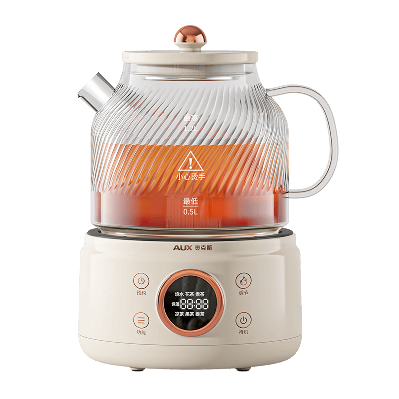奥克斯（AUX）养生壶全玻璃恒温壶煮茶壶1.2L办公室多功能煮茶壶花茶壶 0金属煮茶器08AY68