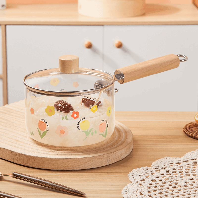 简漾高硼硅玻璃锅耐热耐高温汤锅明火电陶炉米粥可用家用奶锅辅食锅 郁金香款辅食奶锅1500ML 1cm