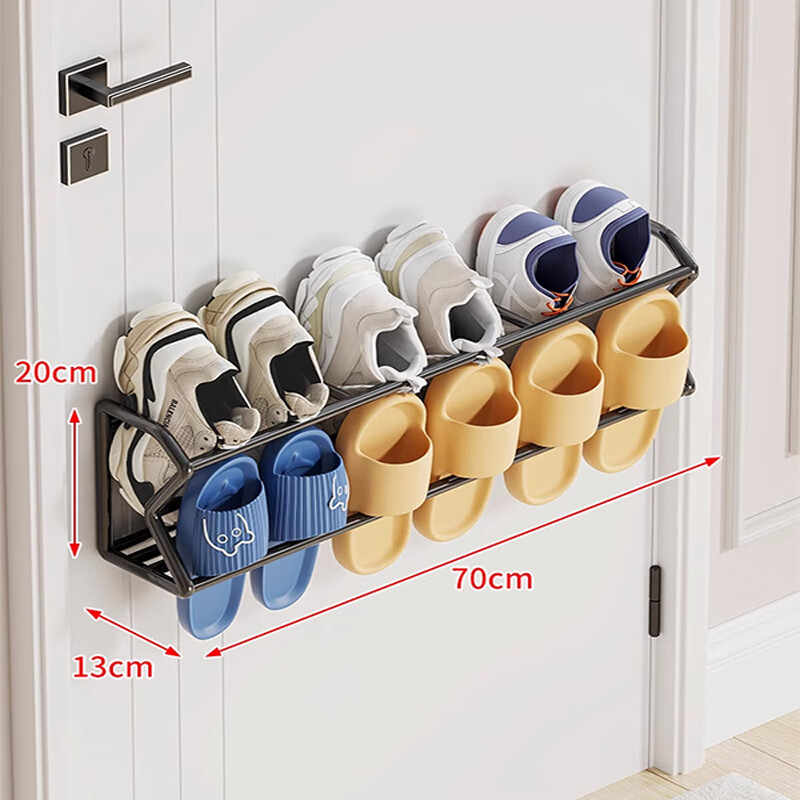 木格格免打孔门后鞋架家用门口卫生间浴室壁挂式拖鞋架简易鞋子收纳神器   黑色大号鞋架