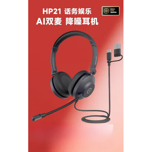 Hamedal 頭戴式電銷(xiāo)話(huà)務(wù)客服降噪耳機電腦電話(huà)辦公會(huì )議耳麥 HP10雙耳(圓孔+Type-C+USB)