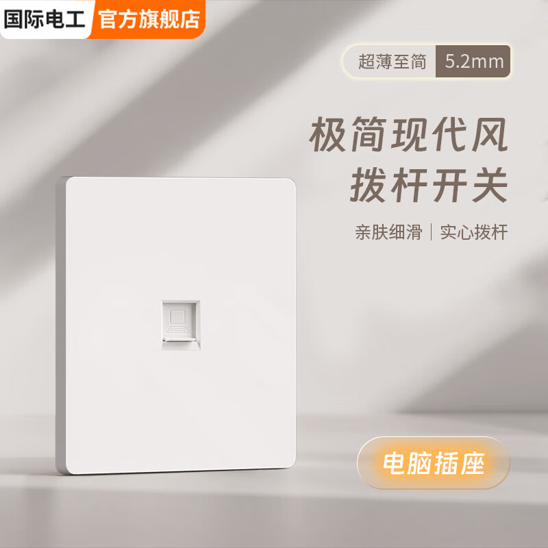国际电工86型拨杆开关插座面板家用墙壁暗装五孔双控USB充电电脑直插 电脑插座